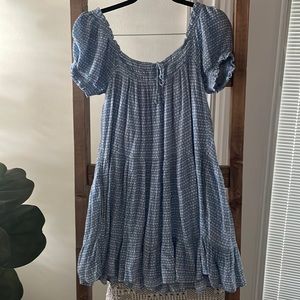 Impeccable Pig Blue On/Off Shoulder Mini Dress
